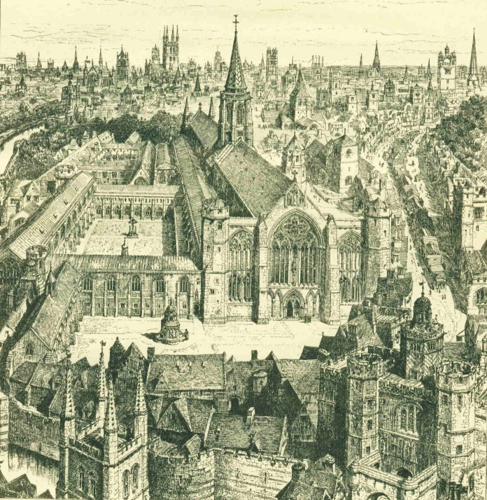View of the Greyfriars as imagined by H.W. Brewer in 1895